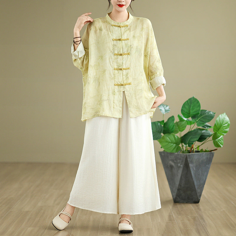 Ramie Frog Button Cardigan Coat Anti-DDoS All-match Suit