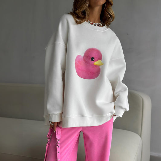 Enkel Sweater Med Andeprint Til Kvinder