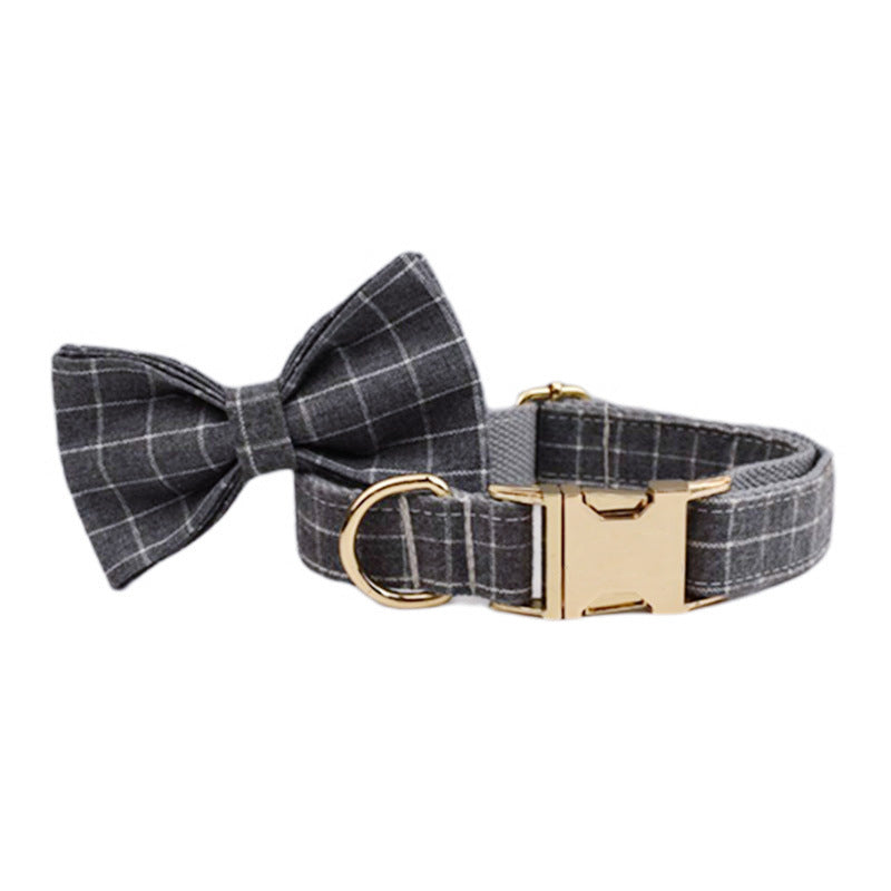 Gray Plaid Flannel Pet Collar Velvet Hand Holding Rope
