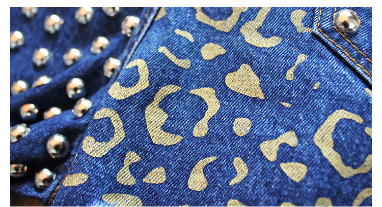 Hot Sale Ripped Loose High Waist Rivet Denim Shorts Printed Pants