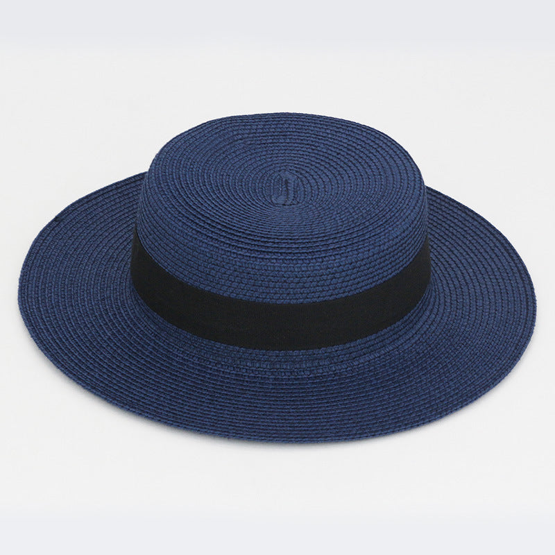 Square Buckle Dome Panama Lafite Flat Straw Hat 21 Color
