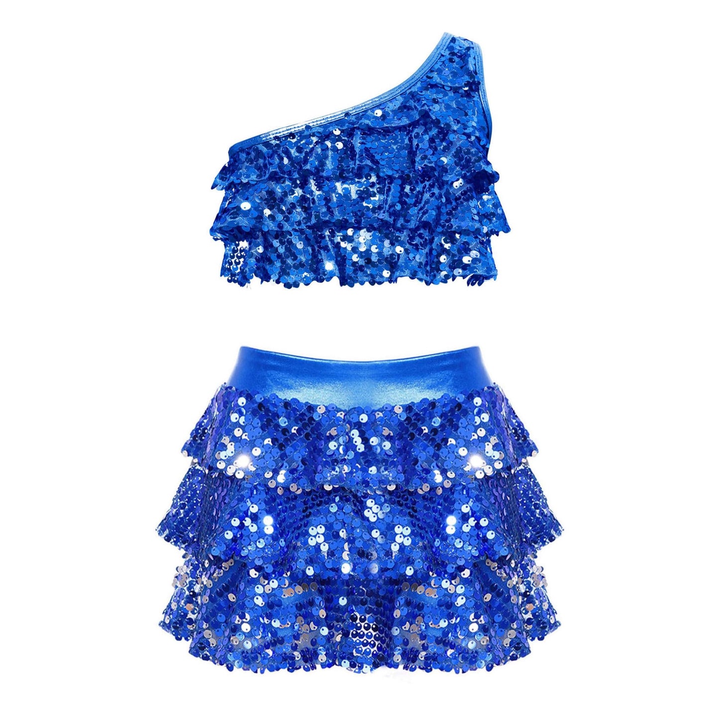 Solid-color Casual Sequin Slim-fit Skirt Set For Girls