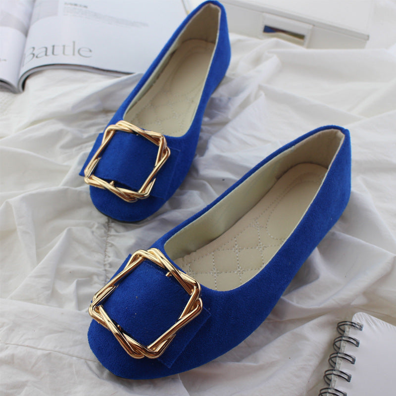 Toe Comfortable Large Size Square Buckle Flats Women's Shoes
