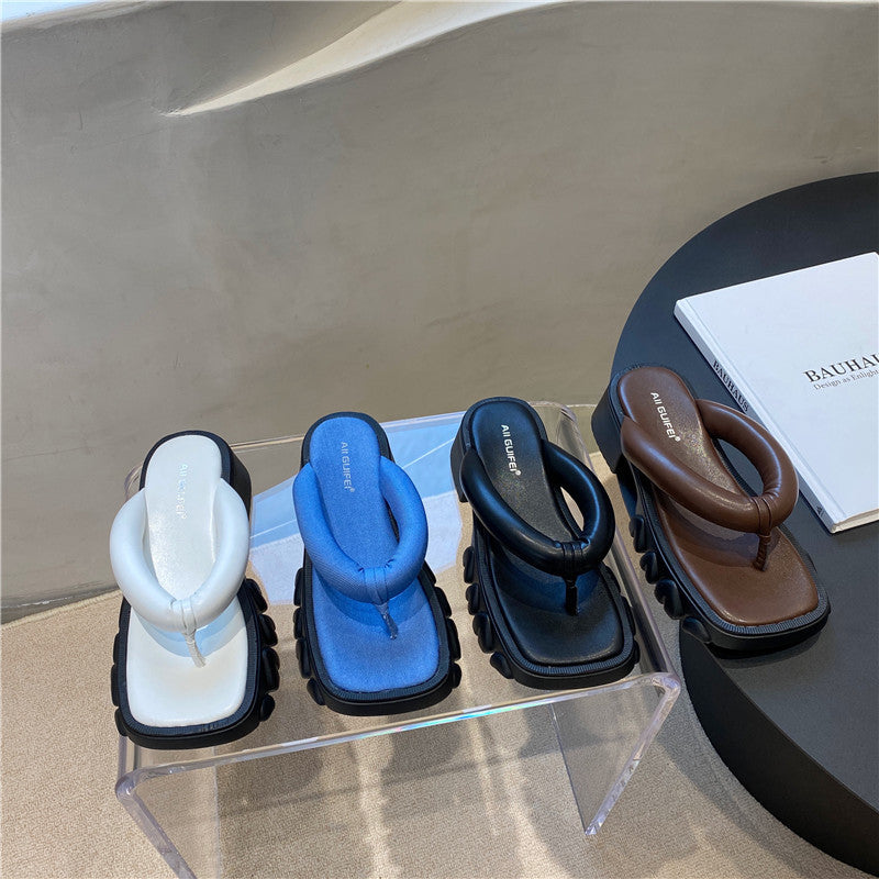 Koreansk stil sandaler med firkantet snude og sildebensmønster