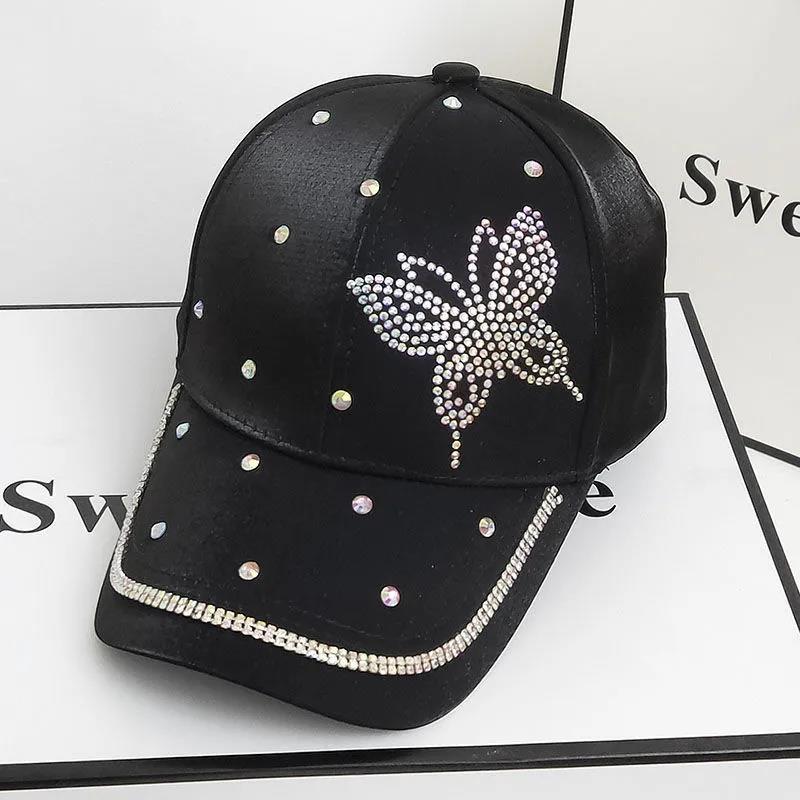 New Women's Rhinestone Butterfly Mercerized Baseball Hat Fashion