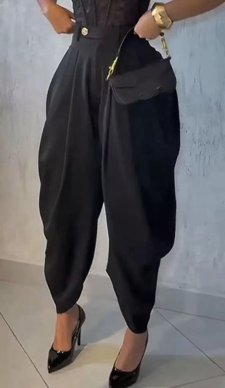 High Waist Loose Drooping Pleated Irregular Tapered Casual Pants Trousers