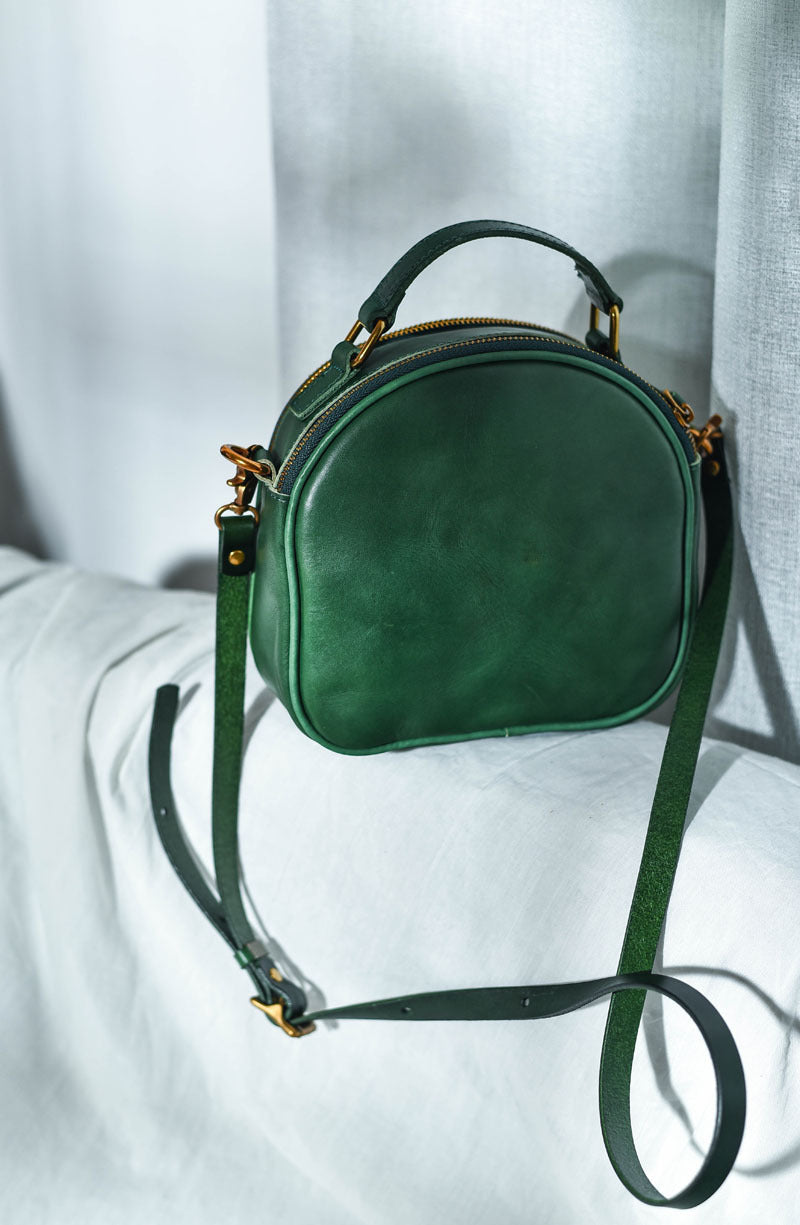 Japansk-inspireret Retro Originalt Design Håndlavet Crossbody-taske i Ægte Læder med Dobbelt Lynlås og Skelet-skin