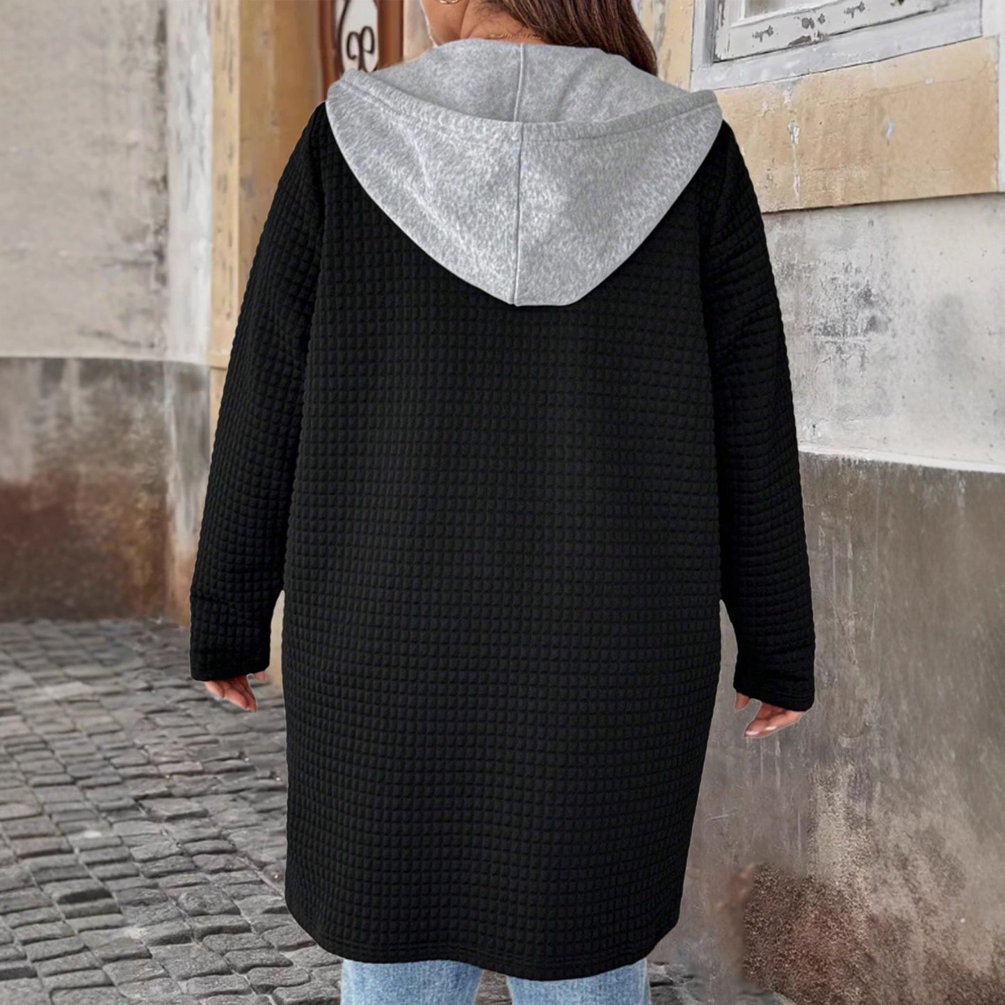 Women's Hooded Pocket Cardigan Jacket Without Buckle