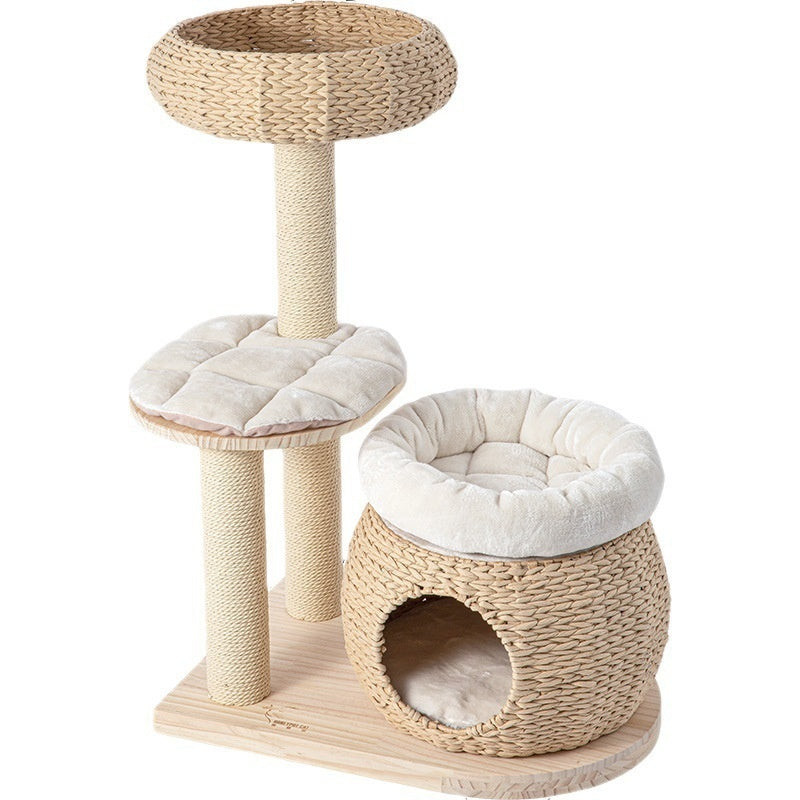 Solid Wood Cat Tree With Integrated Scratching Post And Cozy Nest