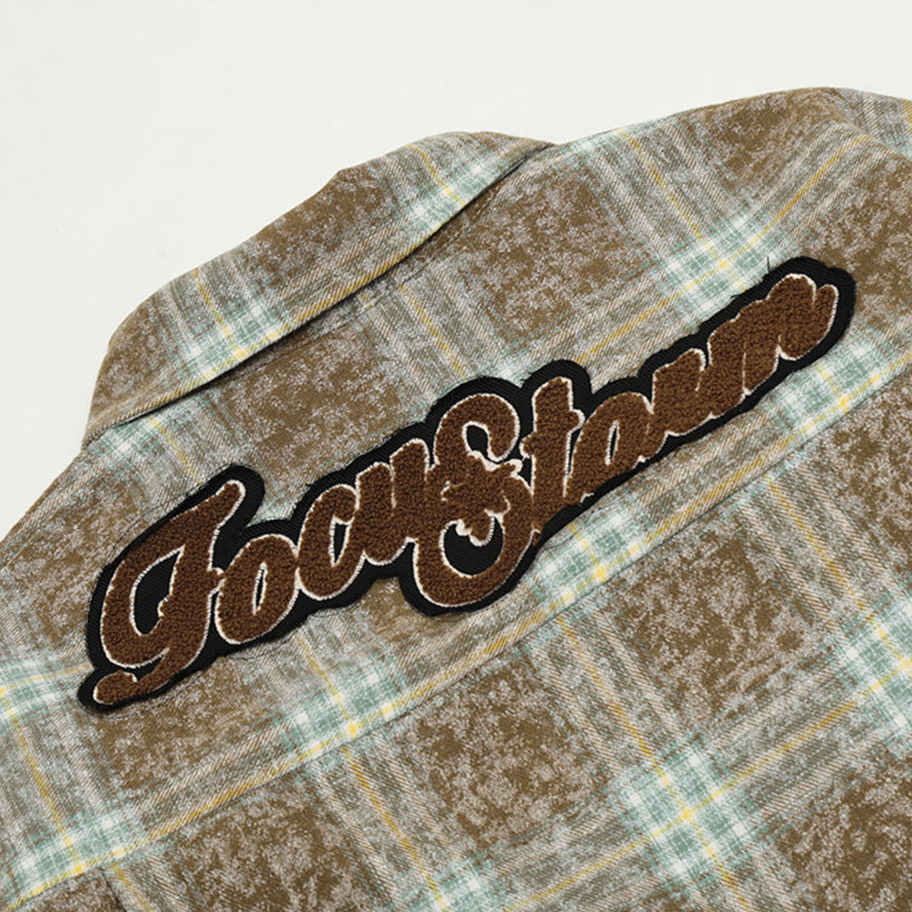 American Retro Plaid Washed And Worn Cotton Coat Jacket Men