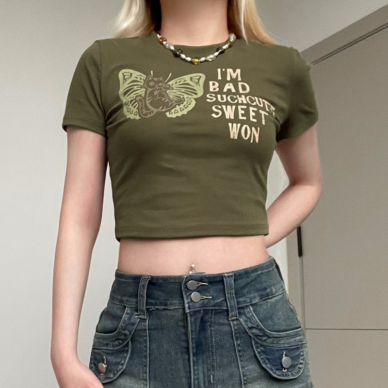 Afslappet Personlighed Spicy Girl Bogstavtryk Rund Hals T-shirt Top