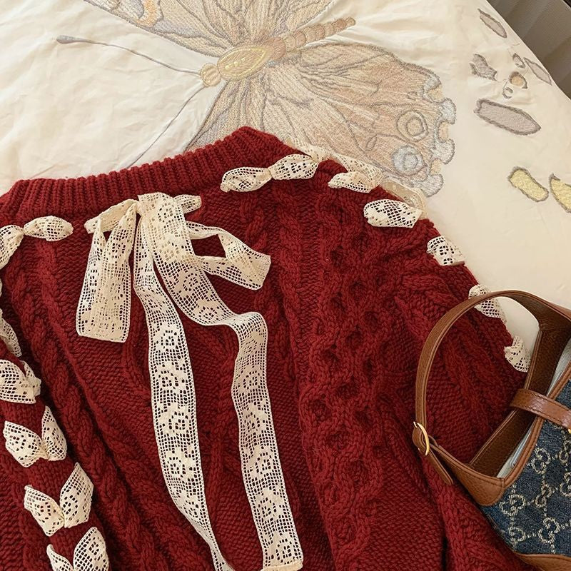 Red Sweater Animal Year Atmosphere Bow Design Sense