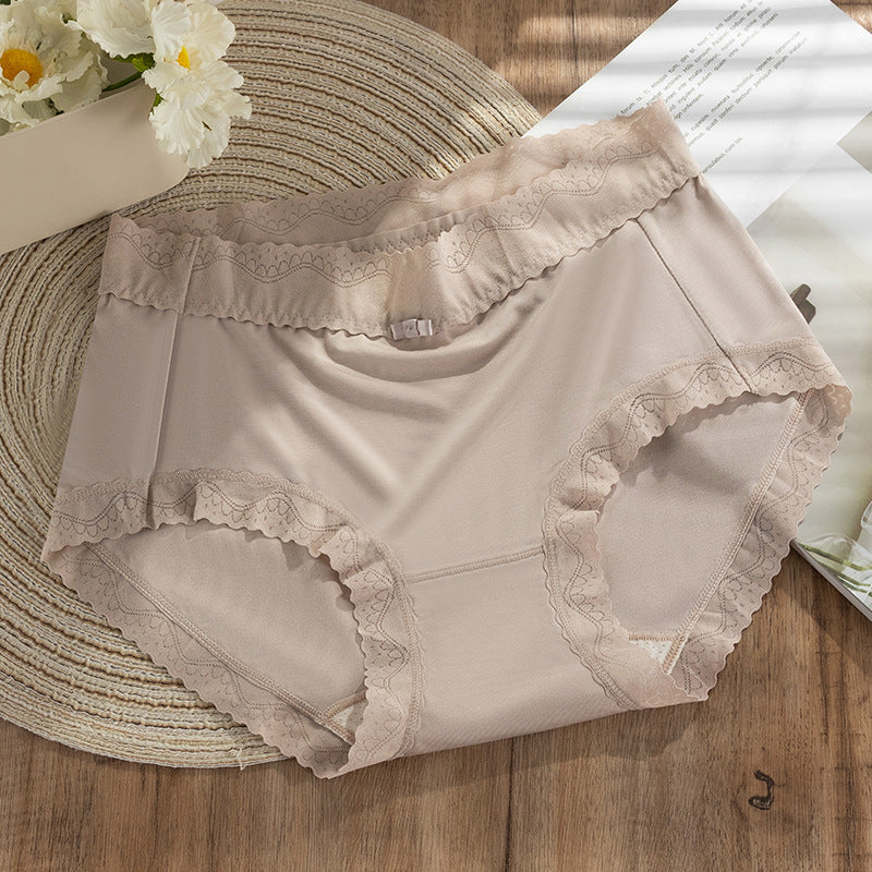Mulberry Silk Crotch Mid Waist Traceless Triangle Lace Panties