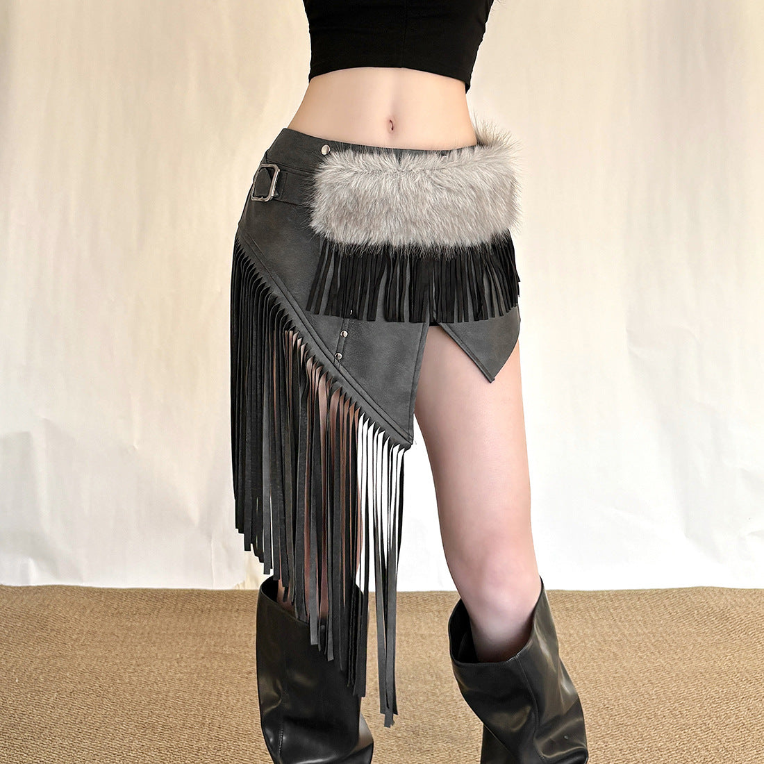 Spring Striped Waist Chain Vintage Skirt