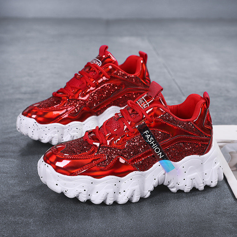 Fashion Sequins Increase Daddy Shoes Platform Casual Sneakers