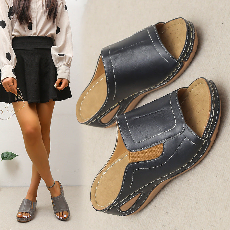 Open Toed Sloping Heel With Elastic And Tight Sole