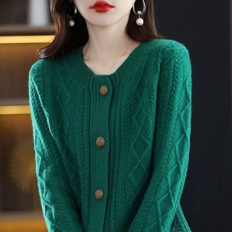 Crewneck strikket sweater i ren uld med diamantmønster, til overtøj eller lag-på-lag
