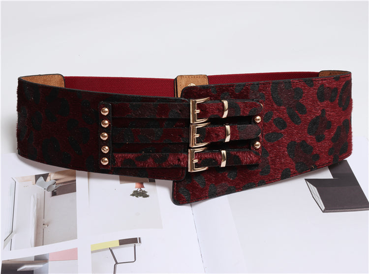 Fashion All-match Three-breasted Irregular Leopard Print Horsehair Belt With Dress Girdle