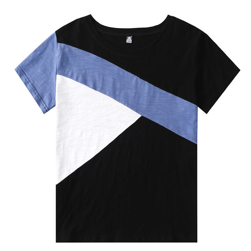 Loose Half-sleeve Base Contrast Color Casual Top Clothes