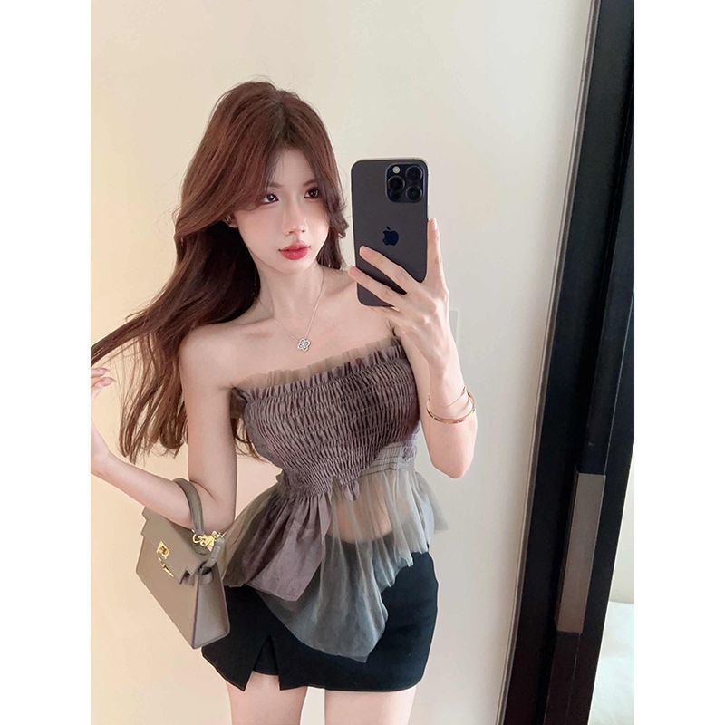 Womens Sexy Mesh-Panel Halter Camisole Top