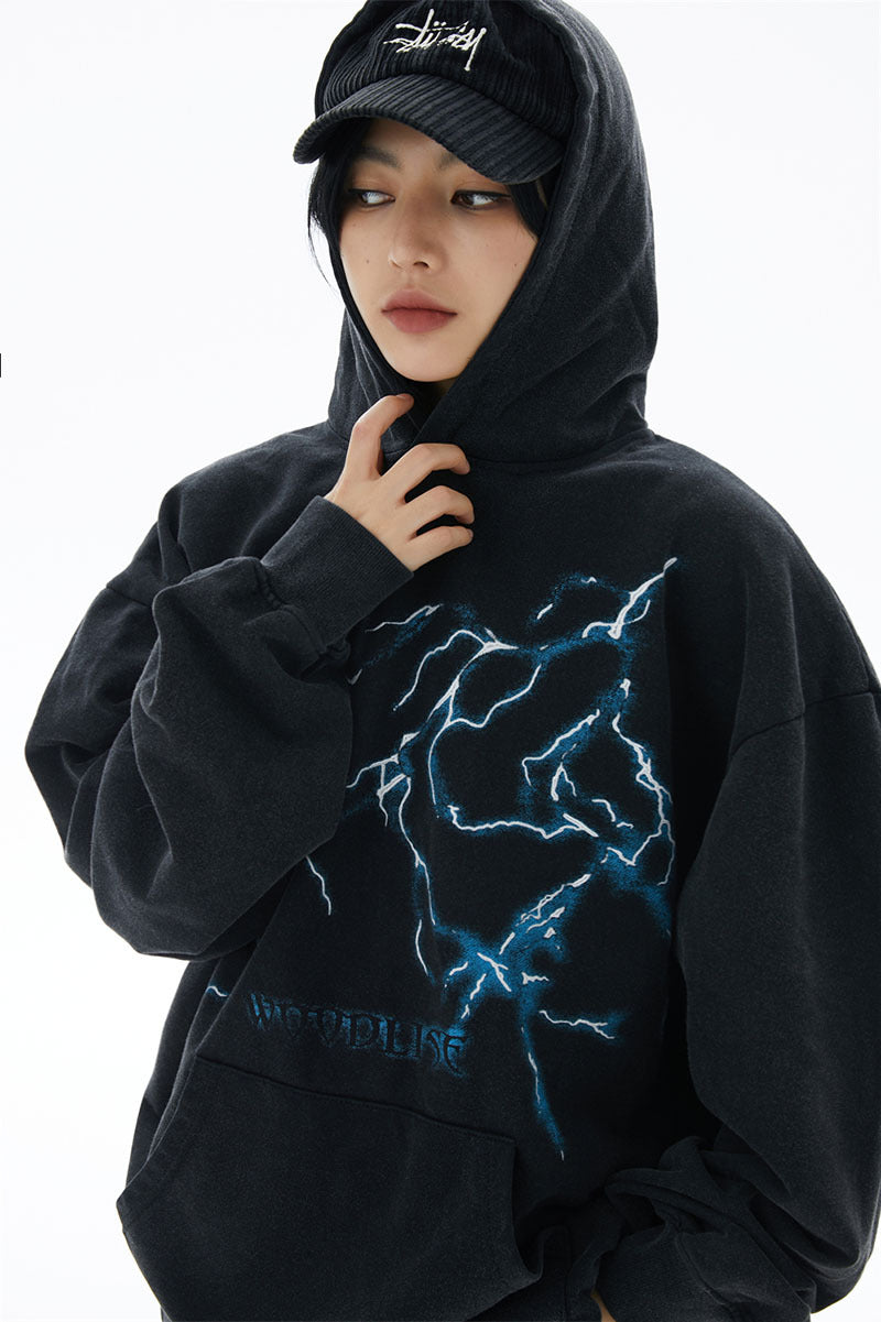 American Style Hip Hop Washed Oversize Hooded Sweater For Men