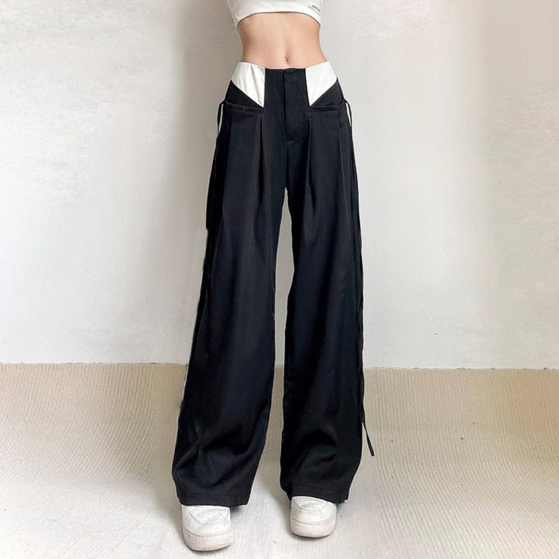 Men's Fashion Contrast Color Cuff Pocket Zip Straight Pants