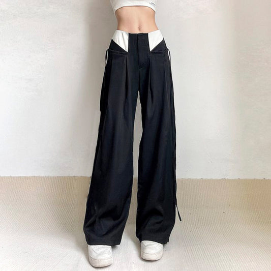 Men's Fashion Contrast Color Cuff Pocket Zip Straight Pants
