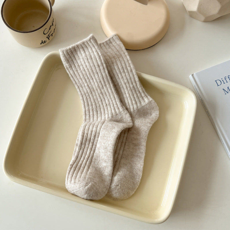 Womens Thickened Fleece-Lined Wool Mid-Calf Socks