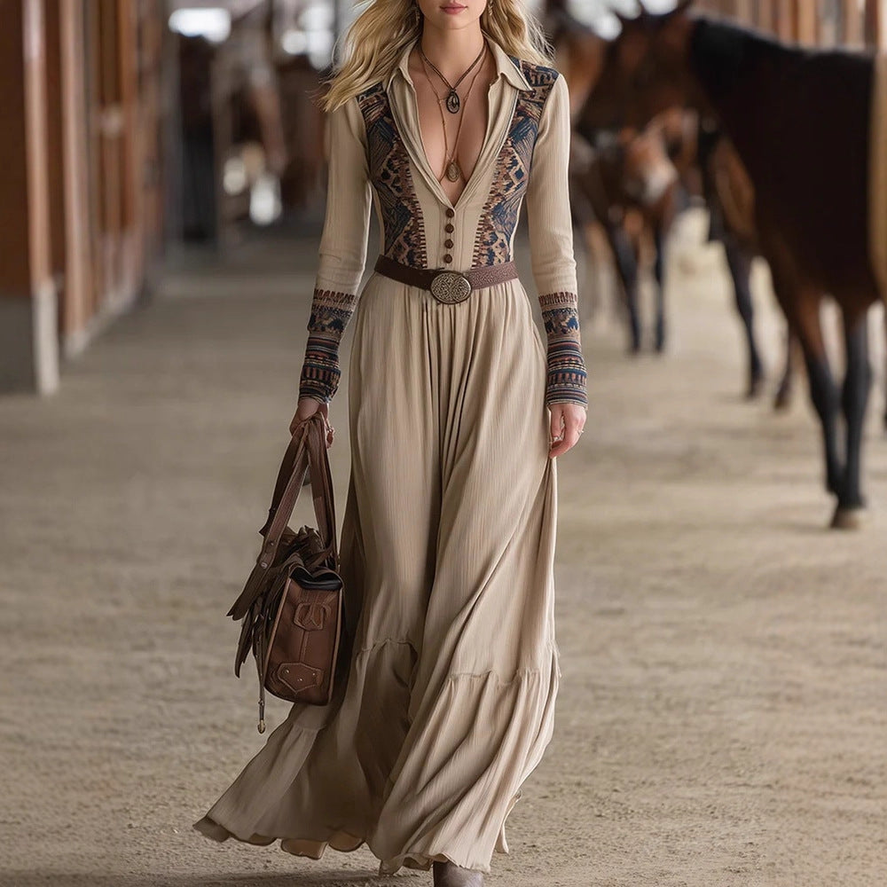 European And American-style Ethnic Tribal Cotton Vintage Dress