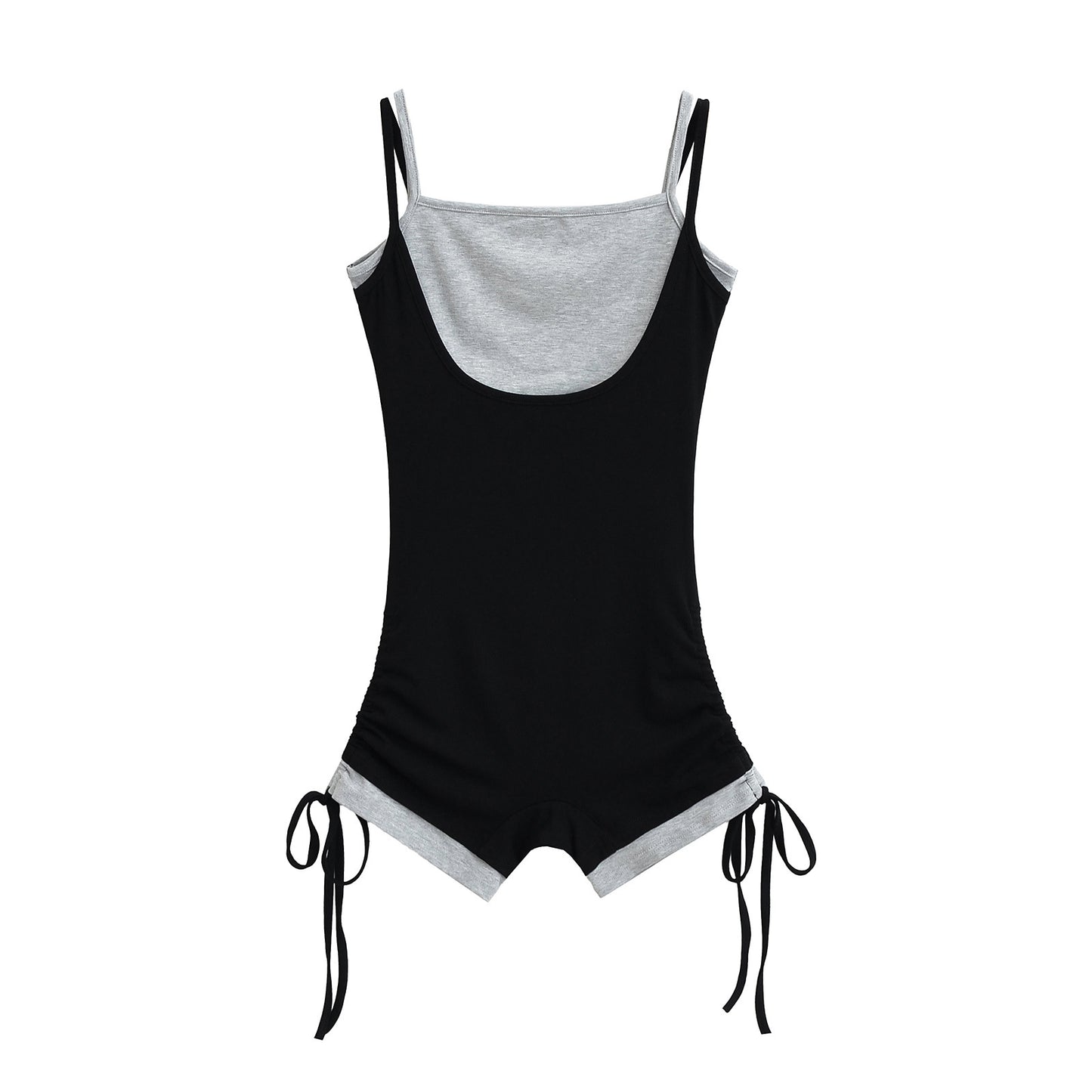 Womens Two-Piece Look Color-Block Jumpsuit With Straps