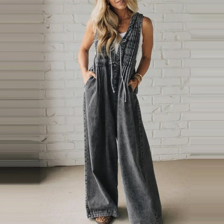 Womens Fashion Casual Loose Wide-leg Long Jumpsuit