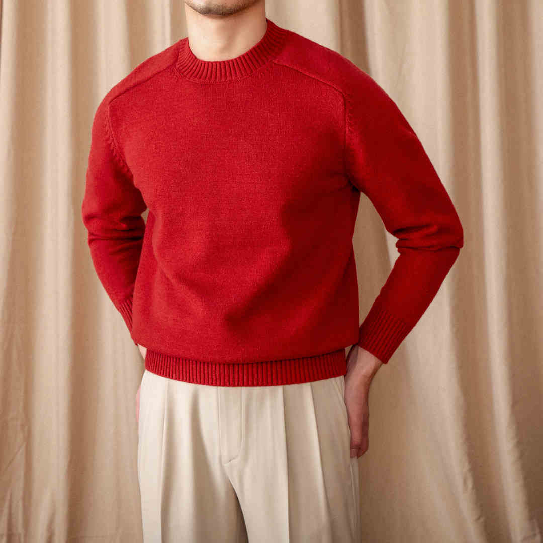 Round Neck Long Sleeve Solid Color Sweater Leisure Pullover Sweater