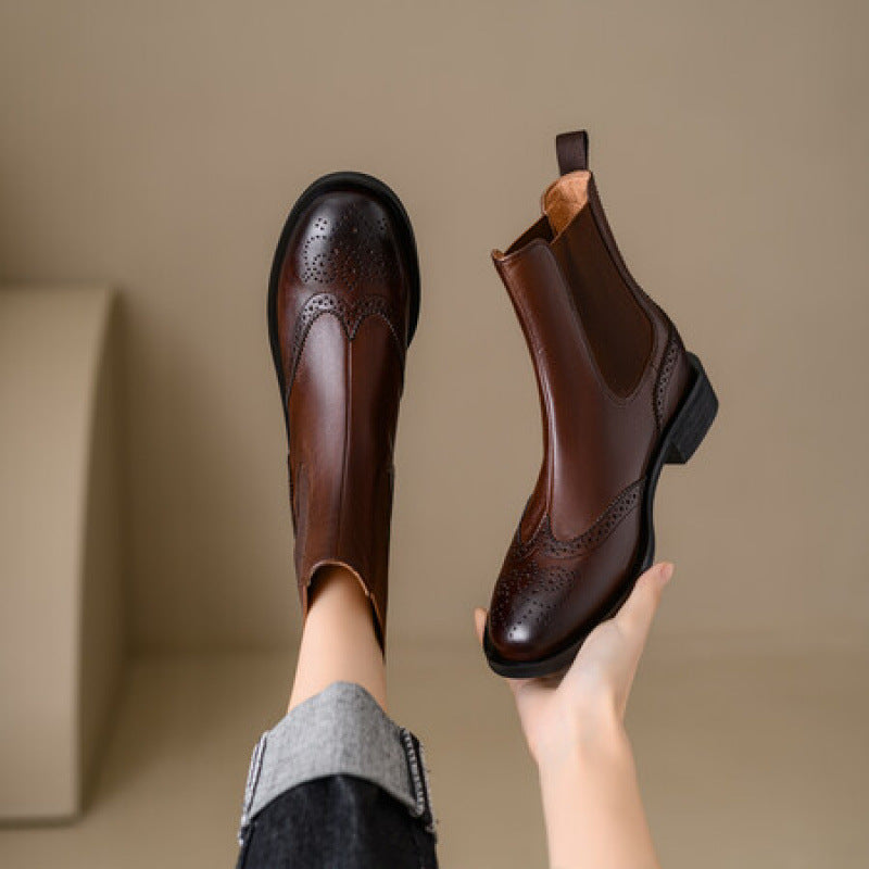 Stunning British-style Womens Full-grain Leather Ankle Boots With A Soft Sole