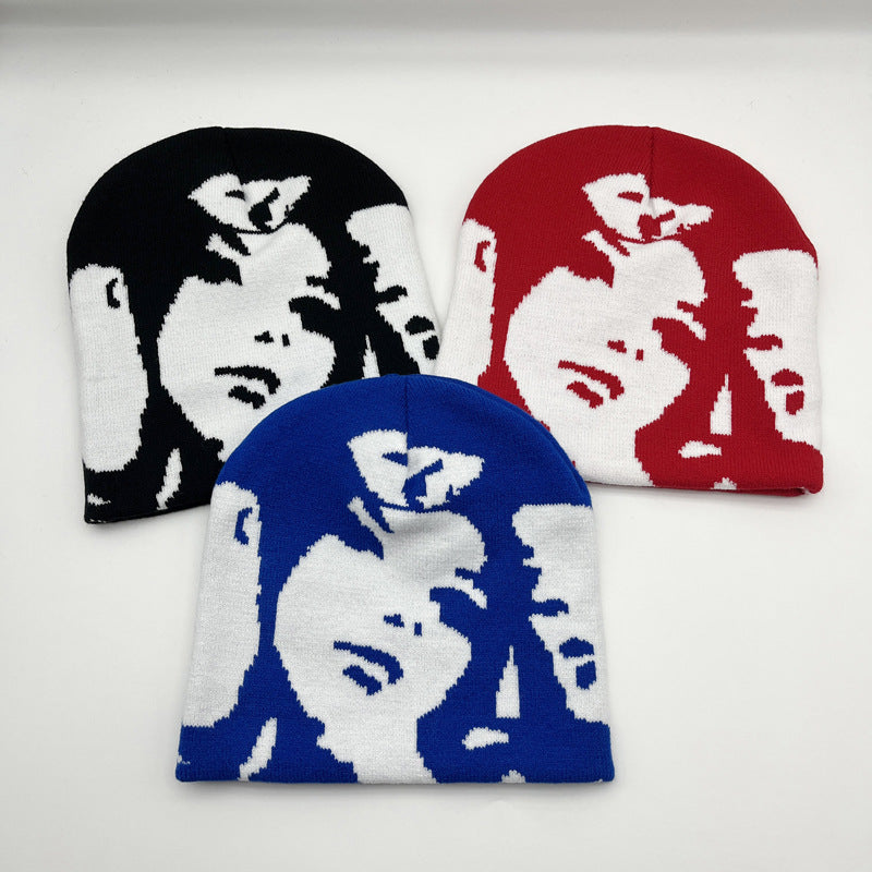 European And American Jacquard Portrait Series Brimless Knitted Hat