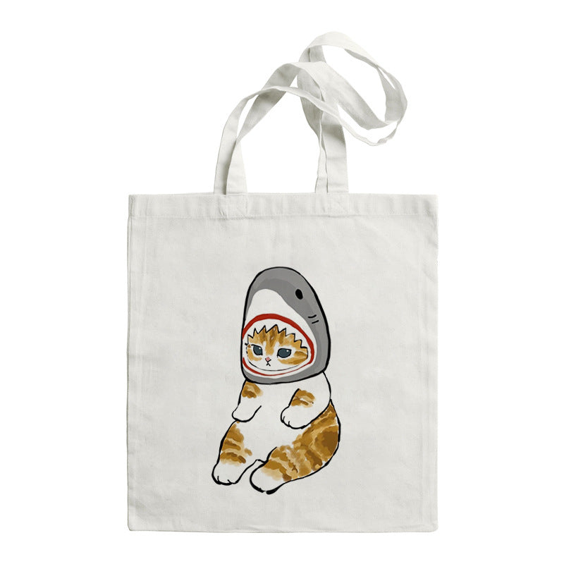 Shark Cat Printed Canvas Bag Shoulder