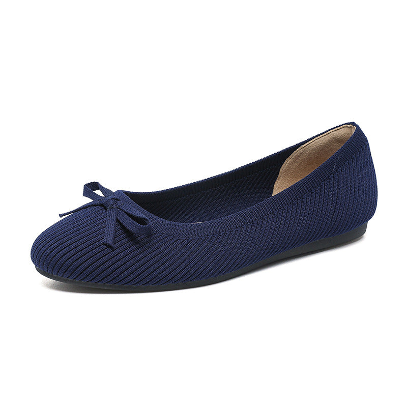 Round Toe Shallow Mouth Flat Pumps Women's Bow Casual Plus Size Convenient Shoes
