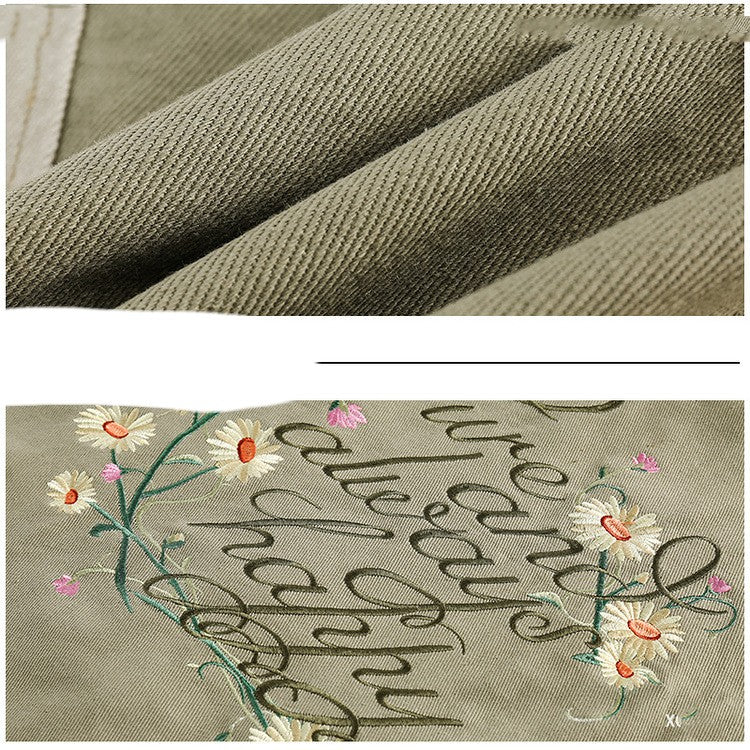 Embroidery Contrast Color Splicing Polo Collar Jacket