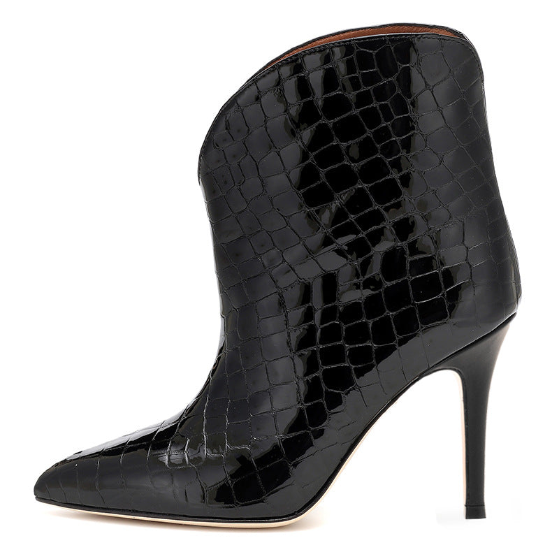 Women's Stiletto Heels With Stone-patterned Patent Leather Ankle Boots