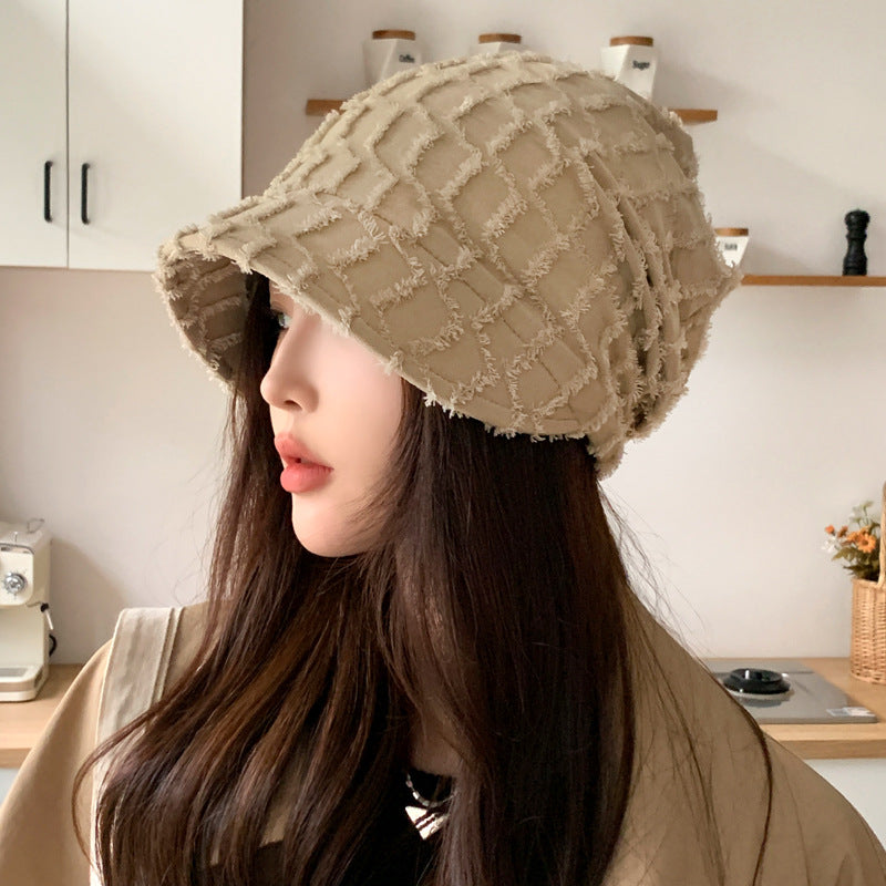 Women's Hat Solid Color With Plaid Pile Heap Cap Thin