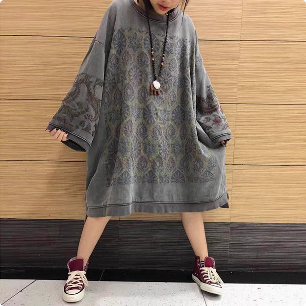 Printed Personality Plus Size Bat Sleeve Dress