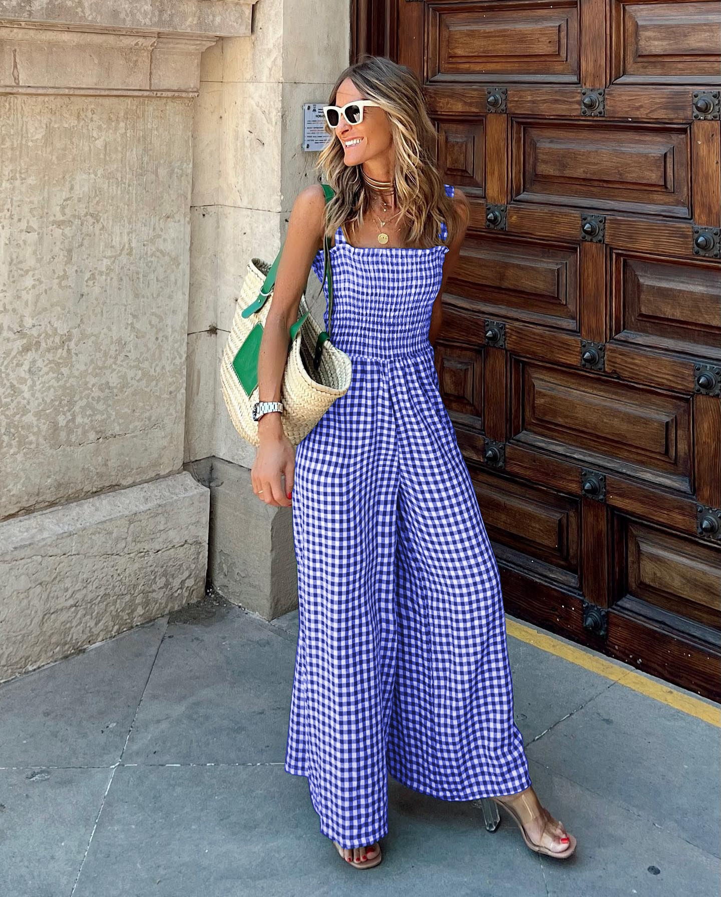 Summer Elegant Women's Trousers Plaid Jumpsuit Mid-waist Casual Pants