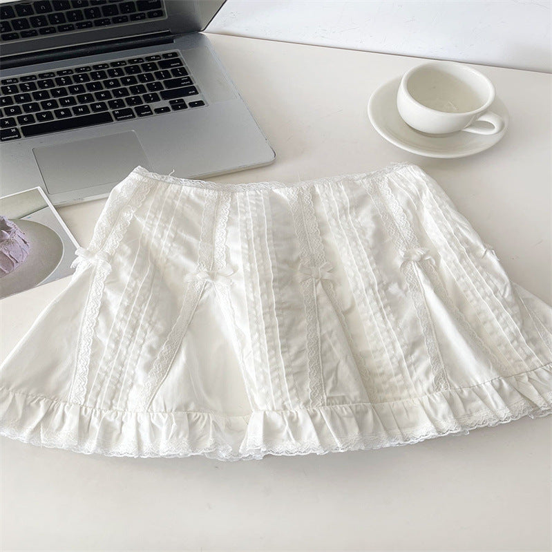 Sweet Girl White Lace Design High Waist Skirt