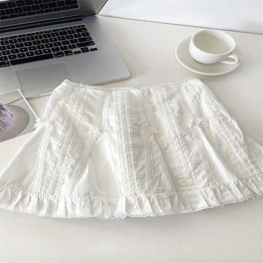 Sweet Girl White Lace Design High Waist Skirt