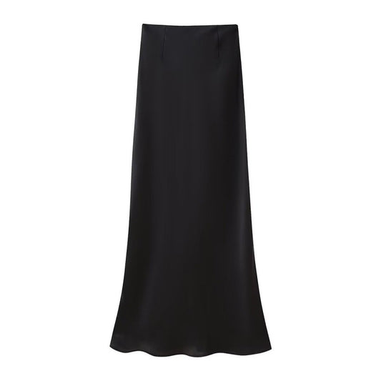 Women's Fashion Casual Pure Color All-matching High Waist Satin Skirt