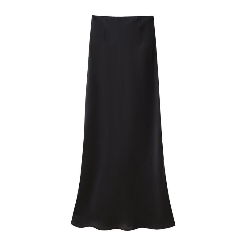 Women's Fashion Casual Pure Color All-matching High Waist Satin Skirt