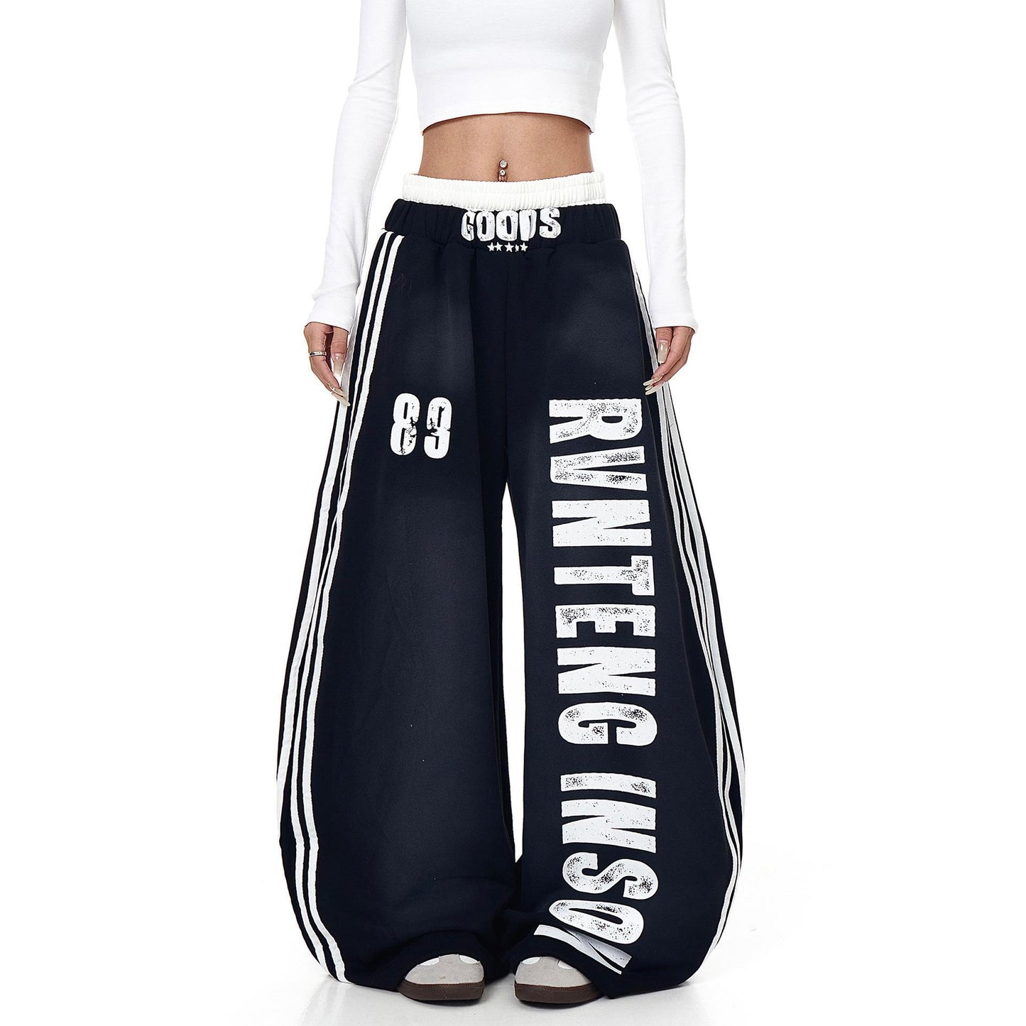 High-street Distressed Casual American-style Lettered Sweatpants For Women