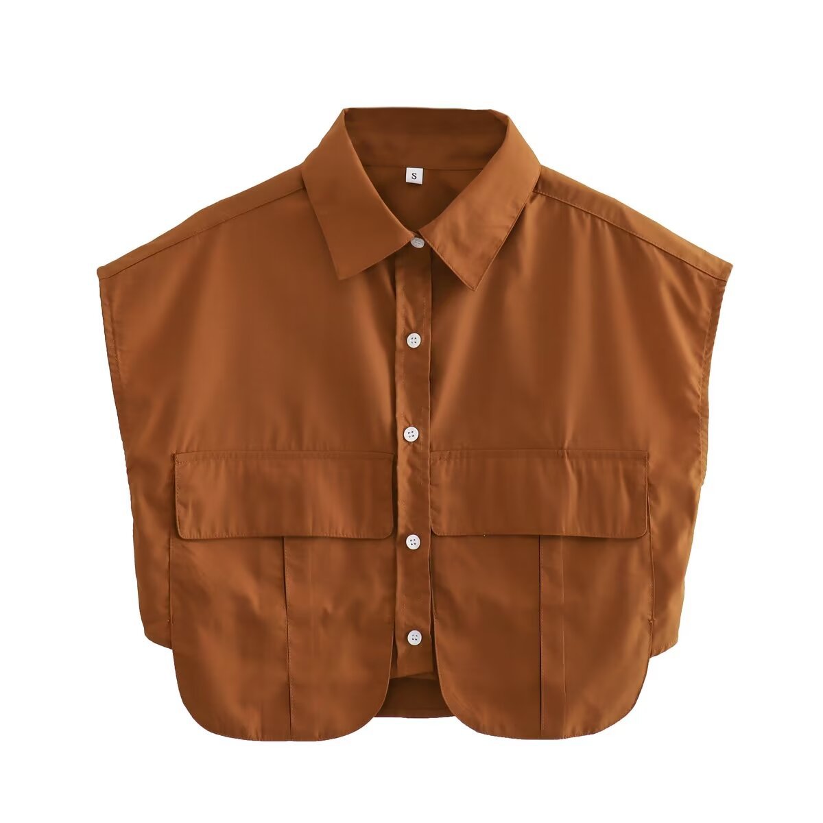 Large Pocket Stitching Irregular Cardigan Polo Collar Shirt Top
