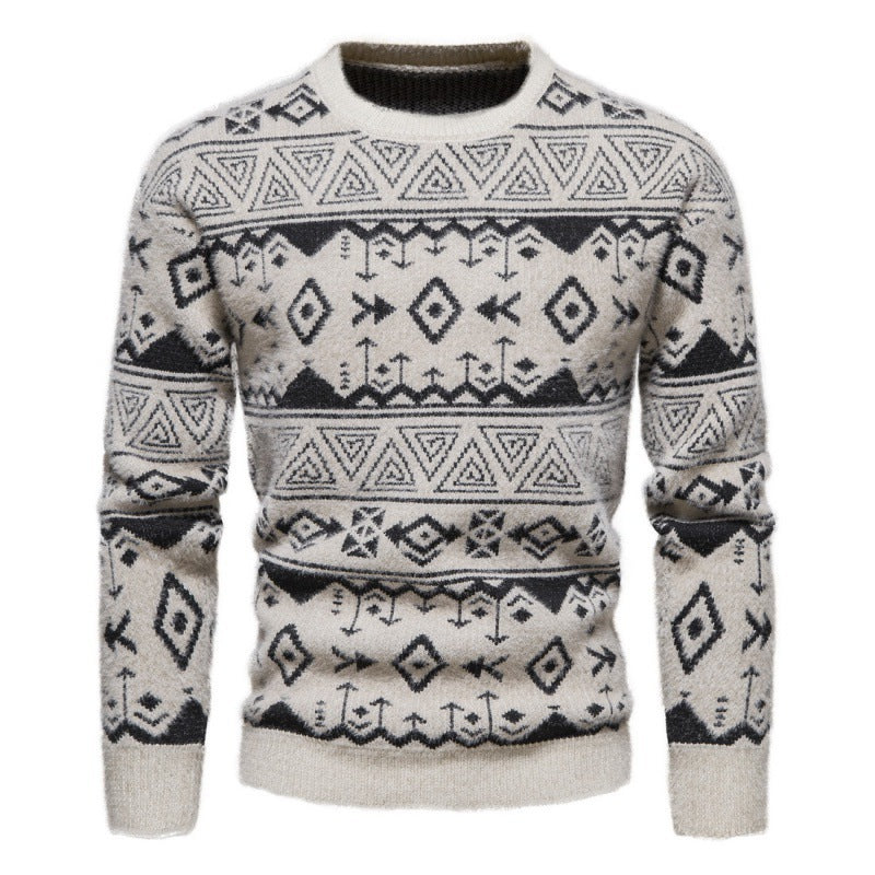 New Men's Slim Long Sleeved Sweater Round Neck Pullover