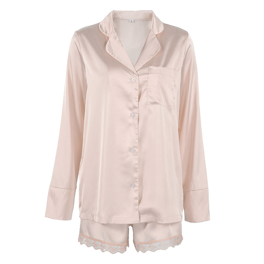 Satin And Velour Pajamas With Lace A Premium Two-piece Set Featuring Long Sleeves And Shorts For Loungewear