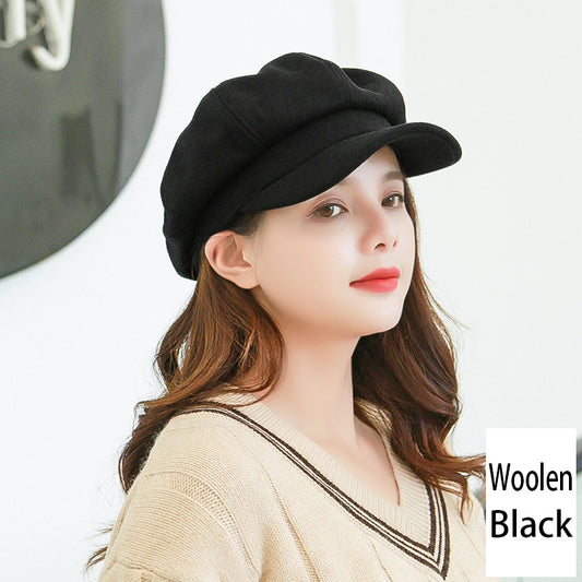 Retro Literary Octagonal Hat Plaid Beret